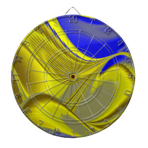 3D Abstract Rainbowart in Gold Yellow Blue Dart Board