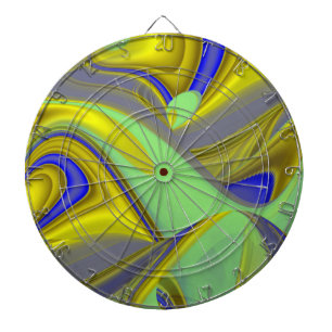 3D Abstract Rainbowart in Gold Yellow Blue Dart Board