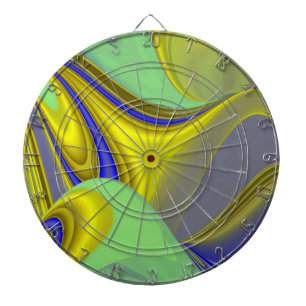 3D Abstract Rainbowart in Gold Yellow Blue Dart Board
