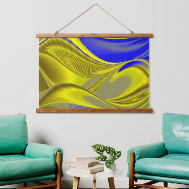 3D Abstract Rainbowart in Gold Yellow Blue Hanging Tapestry (Living Room)