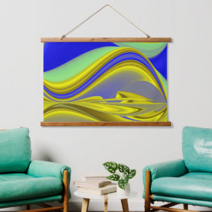 3D Abstract Rainbowart in Gold Yellow Blue Hanging Tapestry
