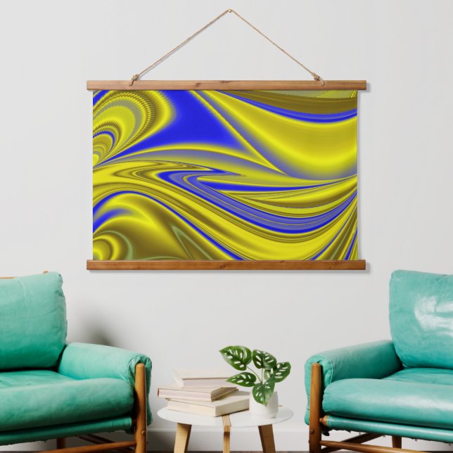 3D Abstract Rainbowart in Gold Yellow Blue Hanging Tapestry (Living Room)