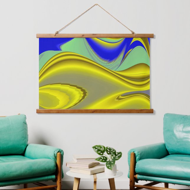 3D Abstract Rainbowart in Gold Yellow Blue Hanging Tapestry (Living Room)