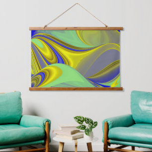 3D Abstract Rainbowart in Gold Yellow Blue Hanging Tapestry