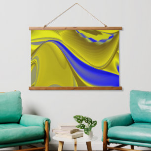3D Abstract Rainbowart in Gold Yellow Blue Hanging Tapestry
