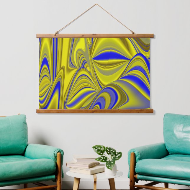 3D Abstract Rainbowart in Gold Yellow Blue Hanging Tapestry (Living Room)