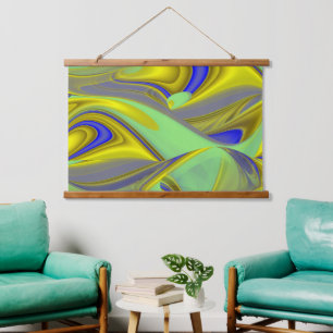 3D Abstract Rainbowart in Gold Yellow Blue Hanging Tapestry