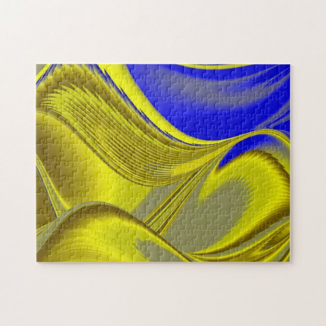 3D Abstract Rainbowart in Gold Yellow Blue Jigsaw Puzzle (Horizontal)