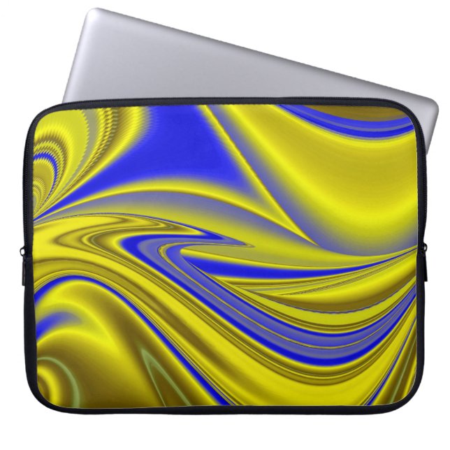 3D Abstract Rainbowart in Gold Yellow Blue Laptop Sleeve (Front)
