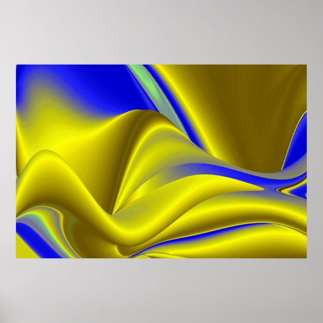 3D Abstract Rainbowart in Gold Yellow Blue Poster (Front)