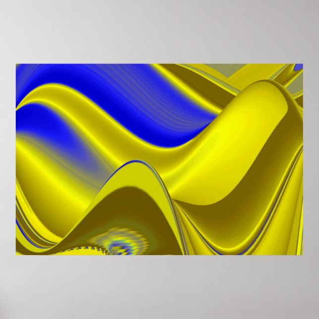 3D Abstract Rainbowart in Gold Yellow Blue Poster (Front)