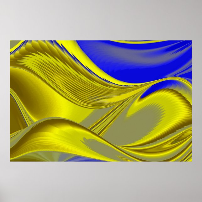 3D Abstract Rainbowart in Gold Yellow Blue Poster (Front)