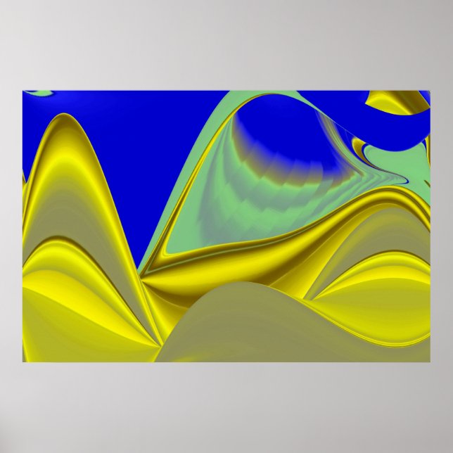 3D Abstract Rainbowart in Gold Yellow Blue Poster (Front)