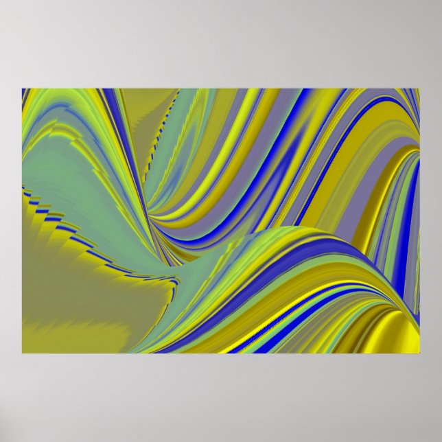 3D Abstract Rainbowart in Gold Yellow Blue Poster (Front)
