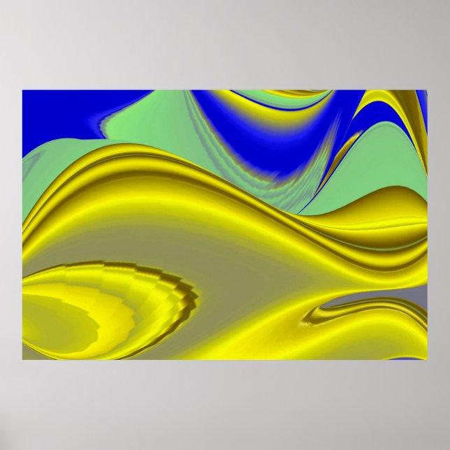 3D Abstract Rainbowart in Gold Yellow Blue Poster (Front)