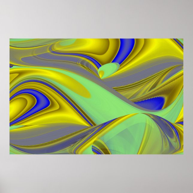 3D Abstract Rainbowart in Gold Yellow Blue Poster (Front)