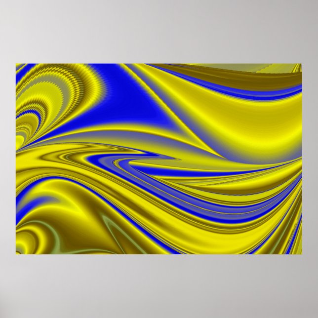 3D Abstract Rainbowart in Gold Yellow Blue Poster (Front)
