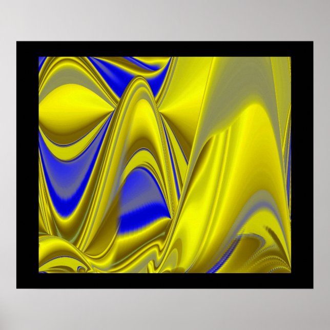 3D Abstract Rainbowart in Gold Yellow Blue Poster (Front)