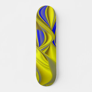 3D Abstract Rainbowart in Gold Yellow Blue Skateboard