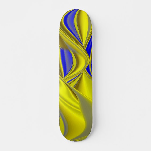 3D Abstract Rainbowart in Gold Yellow Blue Skateboard (Front)
