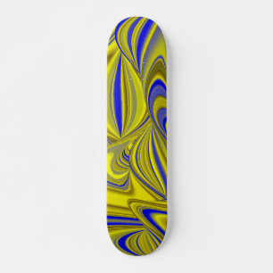 3D Abstract Rainbowart in Gold Yellow Blue Skateboard