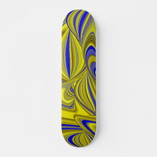 3D Abstract Rainbowart in Gold Yellow Blue Skateboard (Front)