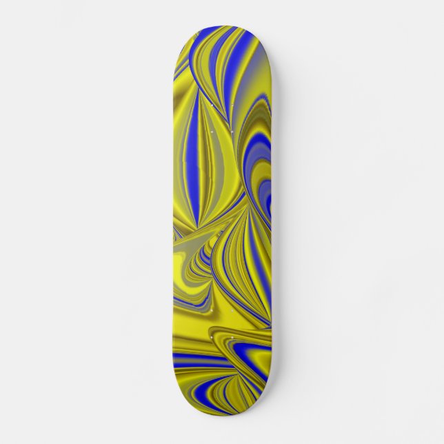 3D Abstract Rainbowart in Gold Yellow Blue Skateboard Deck (Front)