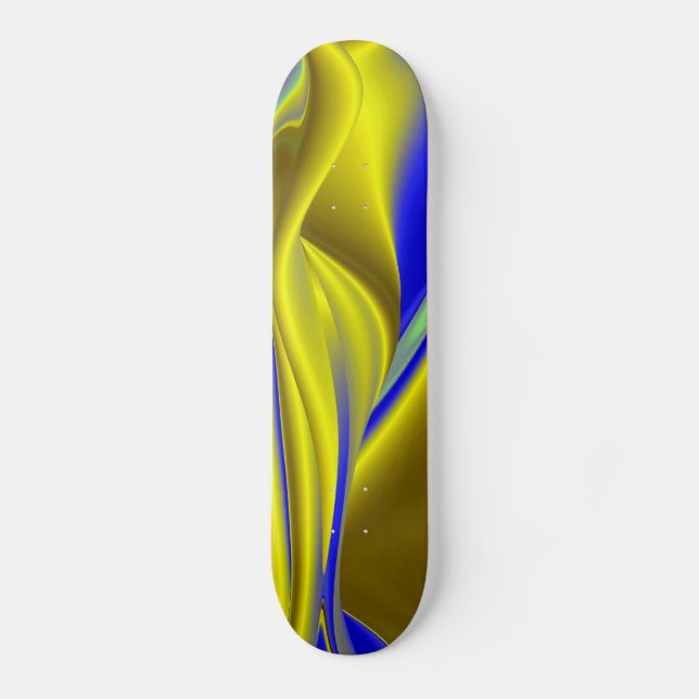3D Abstract Rainbowart in Gold Yellow Blue Skateboard Deck (Front)
