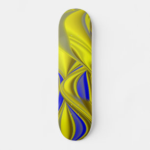 3D Abstract Rainbowart in Gold Yellow Blue Skateboard Deck