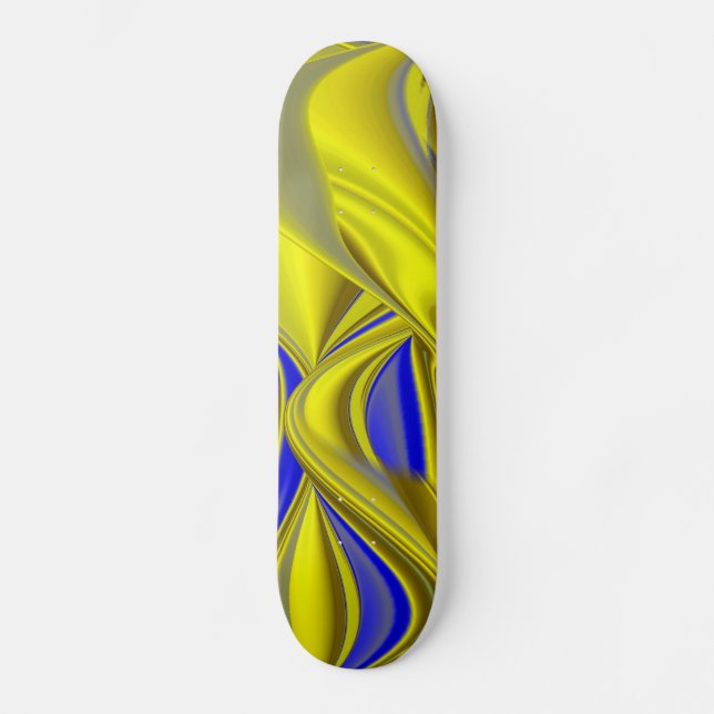 3D Abstract Rainbowart in Gold Yellow Blue Skateboard Deck (Front)