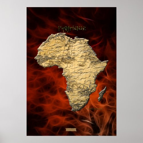 3D AFRICAN MAP Red Fractal Art Poster