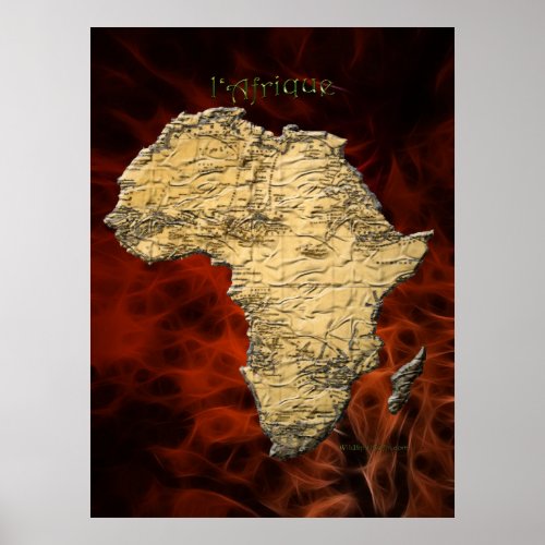 3D AFRICAN MAP Red Fractal Art Poster Larger