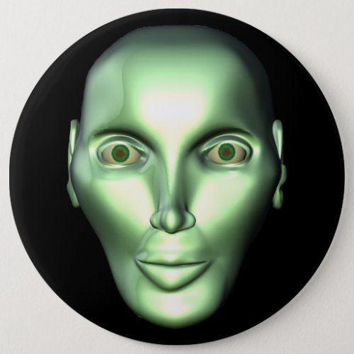 3D Alien Head Extraterrestrial Being Button