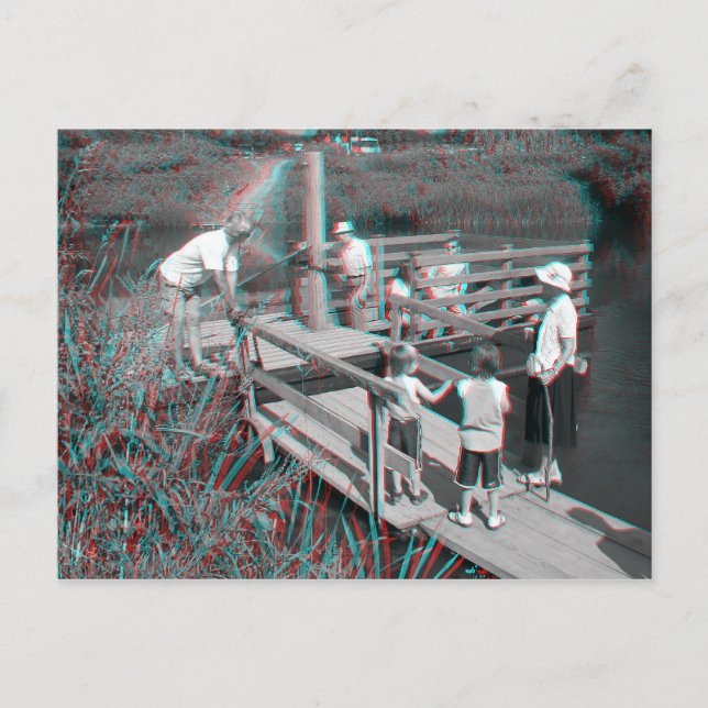3D Anaglyph - Hampton Lode Ferry, Shropshire, UK Postcard (Front)