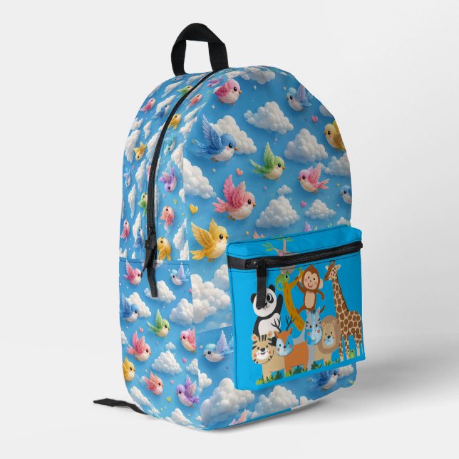 3D animal and bird printed colorful Backpack (Back Corner Left)