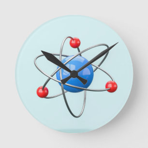 3D atom with blue core Round Clock
