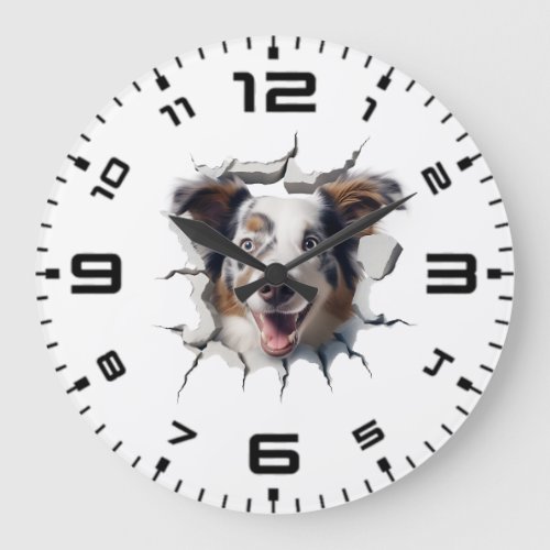 3D Australian Shepherd Cracked Hole Large Clock