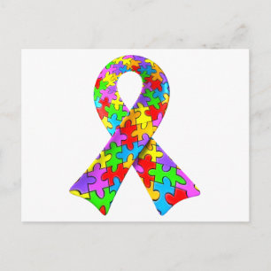 3D Autism awareness puzzle ribbon Postcard