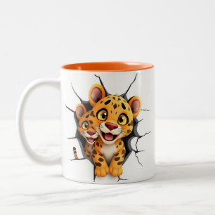 3D Baby Leopard Hole In A Wall Mug Wrap design