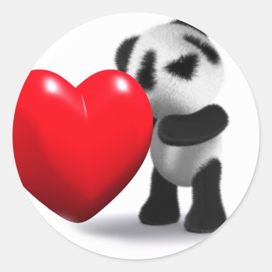 3d Baby Panda Heart Classic Round Sticker