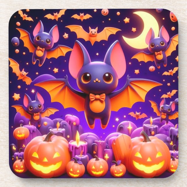 3D bats pumpkins halloween Beverage Coaster (Front)