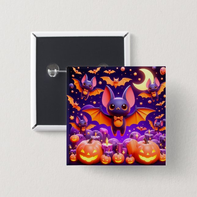 3D bats pumpkins halloween Button (Front & Back)