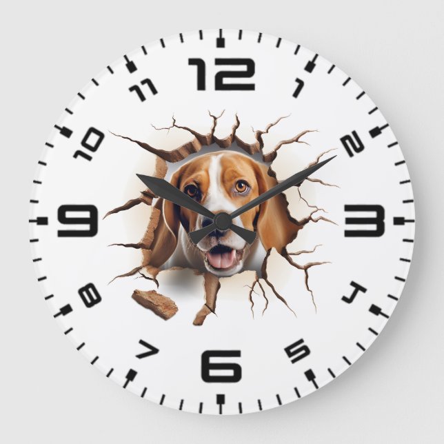 3D Beagle Cracked Hole Large Clock (Front)