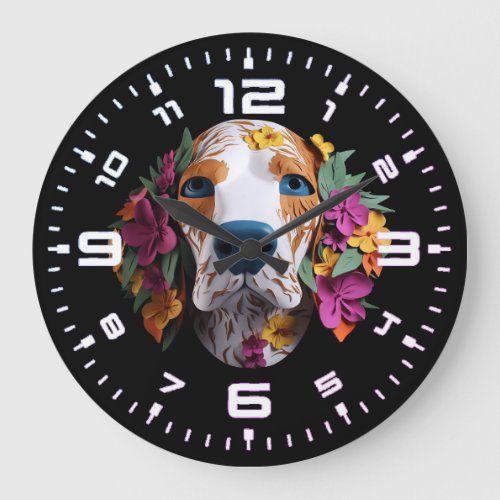 3D Beagle Floral Large Clock