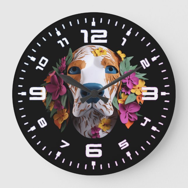3D Beagle Floral Large Clock (Front)