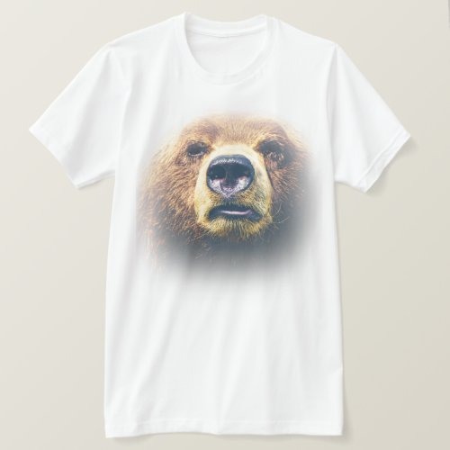 3D Bear Face White Faded Wildlife T_Shirt