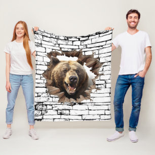 3D Bear Wall Break Art – Realistic Safari Fleece Blanket