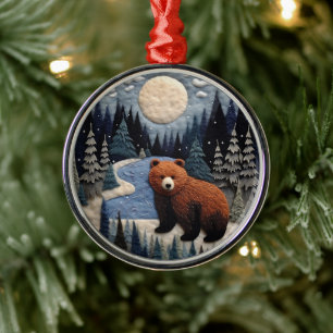 3D Bear Woodland Animal Chirstmas Metal Ornament