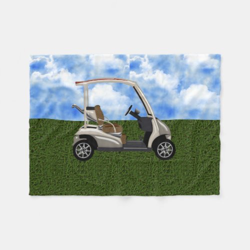 3D Beige Golf Cart on Grass Fleece Blanket