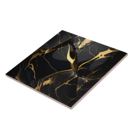 3D Black and Gold Ceramic Tile | Zazzle